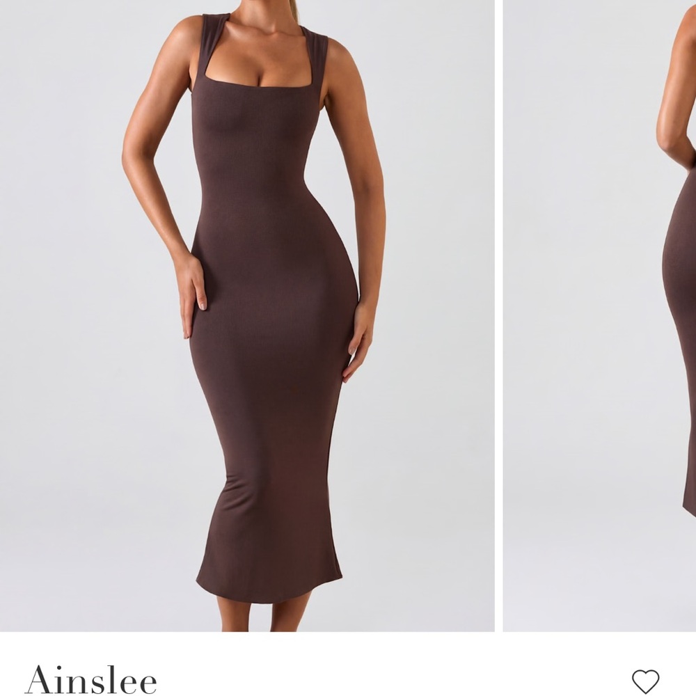 Oh Polly Square Neck Midi Dress in Chocolate Brown